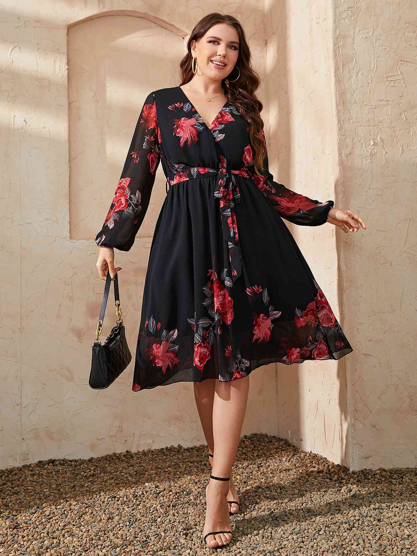 Floral Surplice Neck Tie Waist | Dress