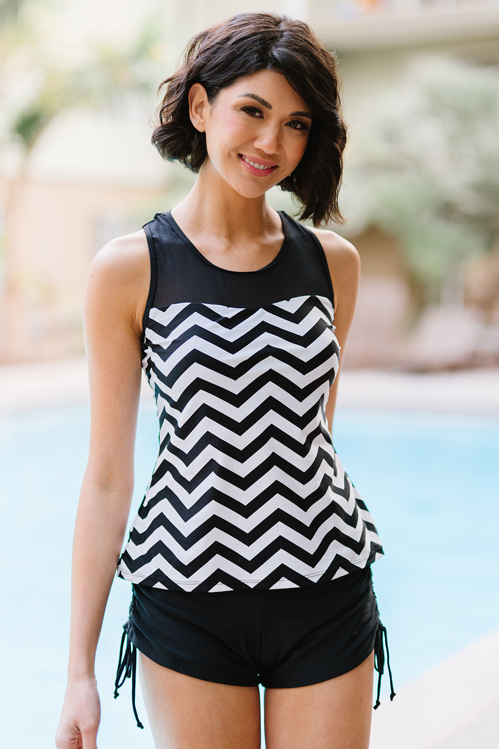 Chevron Print Ruched Tankini | Swimsuit Set
