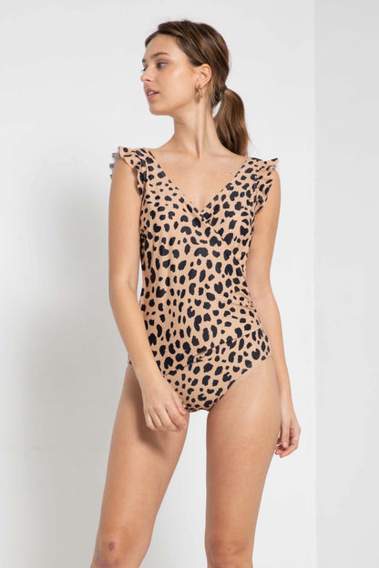 All Day Leopard Ruffle Faux Wrap | One-Piece Swimsuit