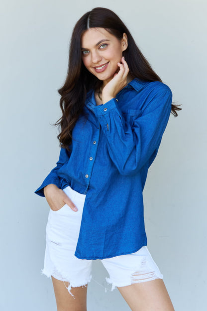Deep Blue Denim Button Down | Shirt Top