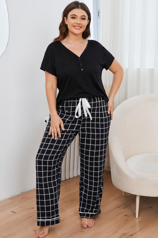 V-Neck Top + Plaid Pants | Lounge Set