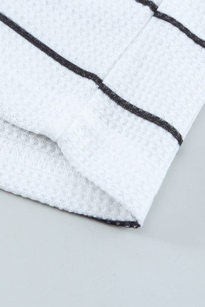 Striped Waffle Knit Henley Long Sleeve | Top