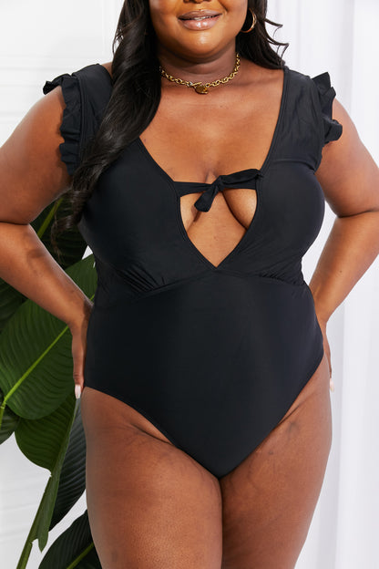 Black Ruffle Sleeve | One-Piece Swimsuit