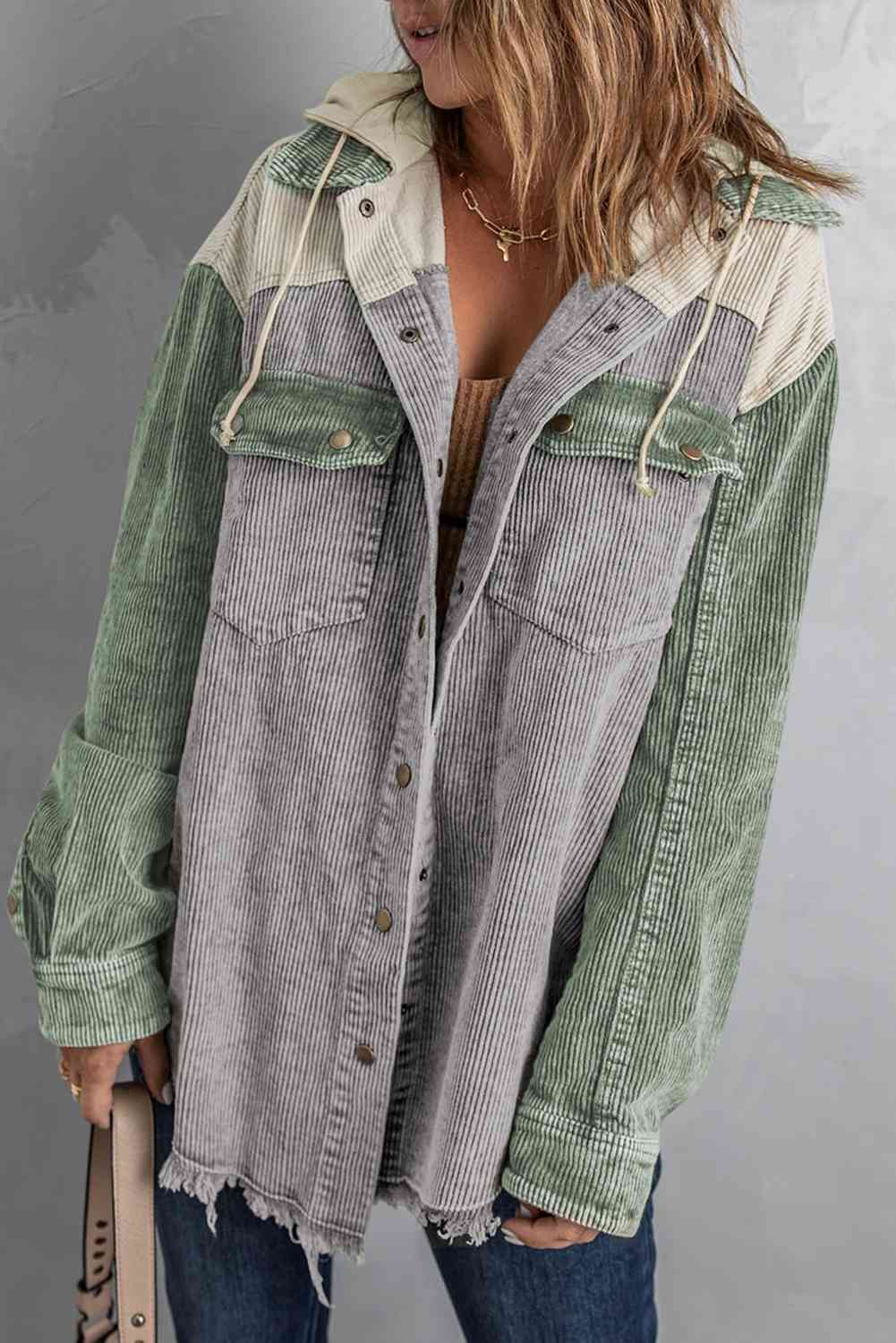 Snap Front Hooded Corduroy | Shacket