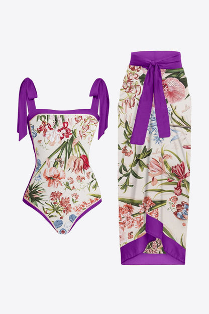 Floral Tie Shoulder | Two-Piece Swim Set