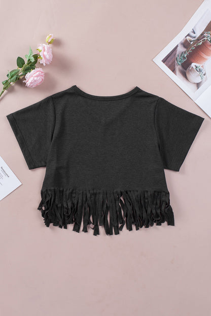 V-Neck Fringe Hem | T-Shirt