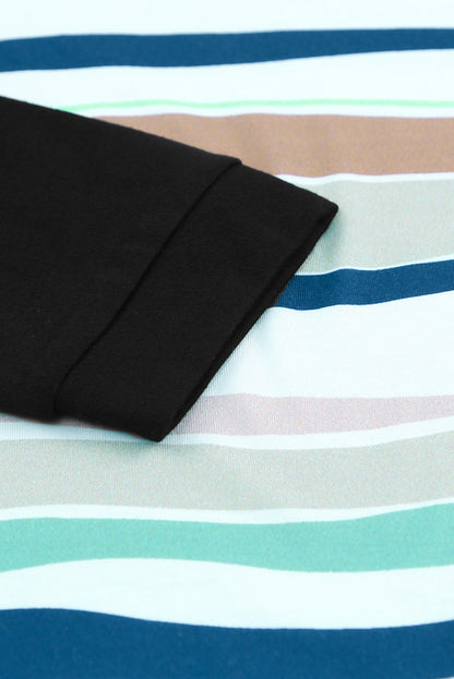 Striped Round Neck Long Sleeve  |Top