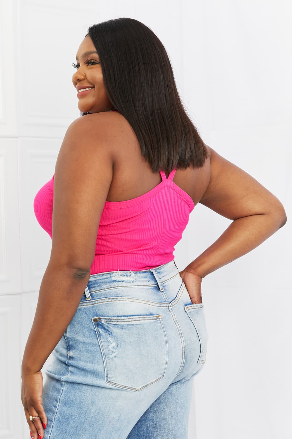 V-Neck Ribbed in Hot Pink | Cami