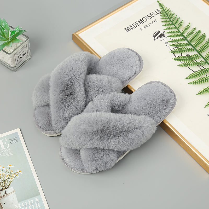 Faux Fur Crisscross Strap | Slippers