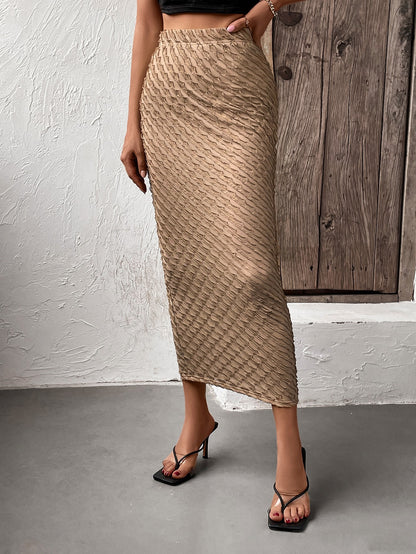 Textured High-Waist Midi | Skirt