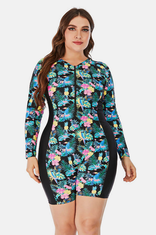 Floral Zip Up  Long Sleeve Short | Wetsuit