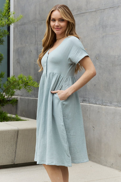 Sweet Lovely By Jen Full Size Button Down Midi | Dress
