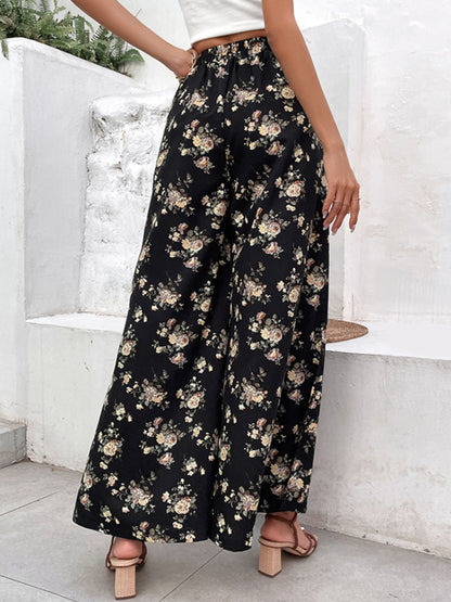 Side Slit Floral Wide Leg | Pants