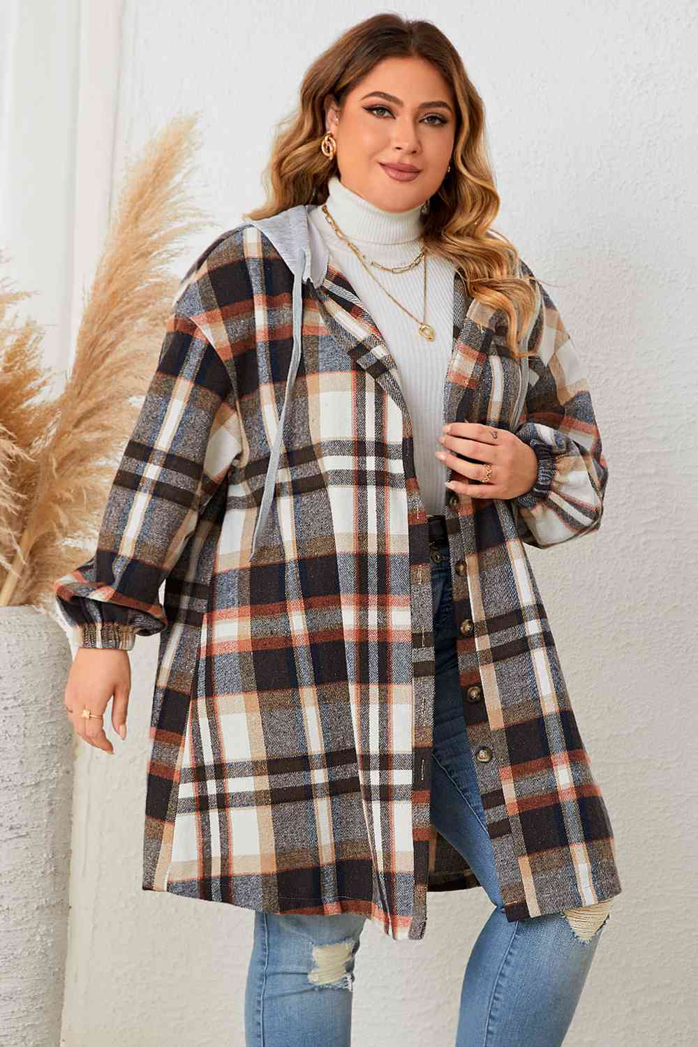 Plaid Drop Shoulder Hooded | Coat