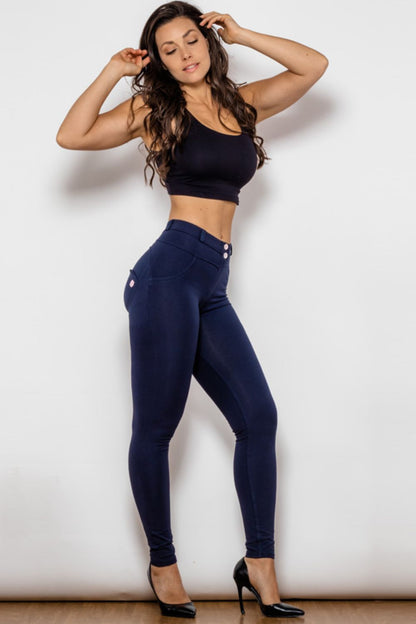 Comfy Huggers Deep Navy Buttoned Skinny Long | Jeans