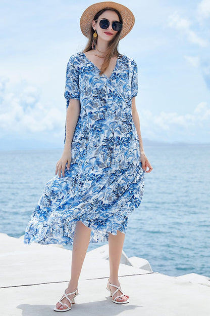 Belted Surplice Short Sleeve | Midi Dress