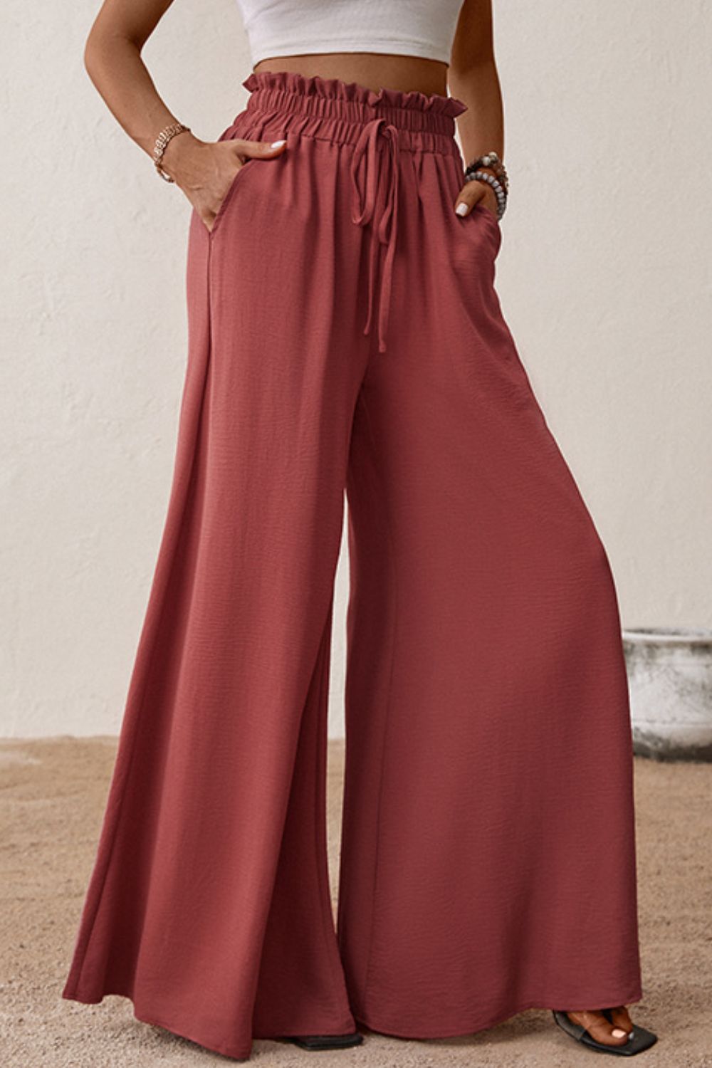 Smocked Paperbag Waist Wide Leg | Pants