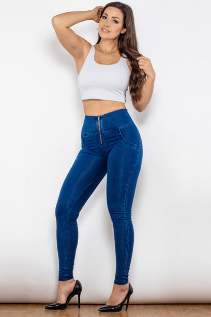 Comfy Huggers High Waist Zip Up Skinny Long | Jeans
