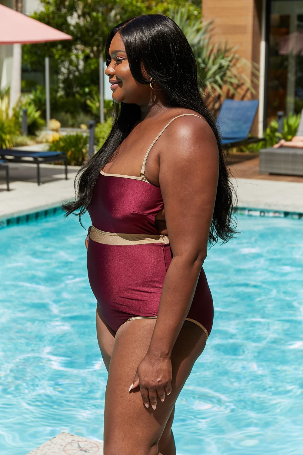 Wine Red Contrast Trim | One-Piece Swimsuit