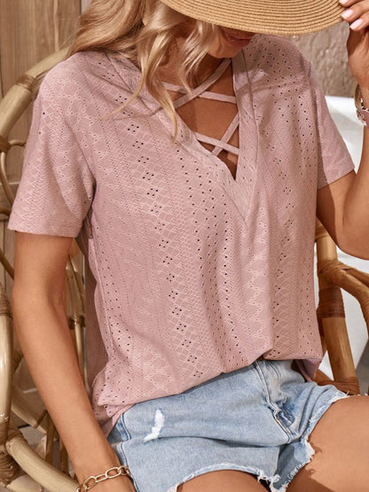 Crisscross V-Neck Eyelet | Top