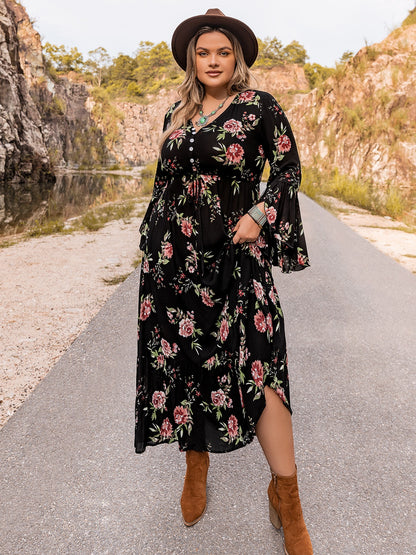 Floral Flare Sleeve Maxi | Dress