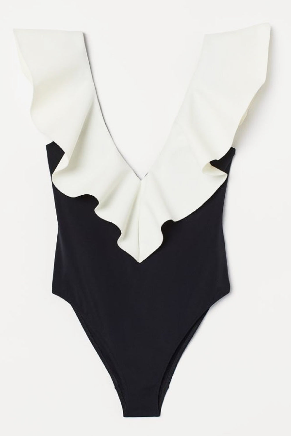 Two-Tone Ruffled Plunge | One-Piece Swimsuit
