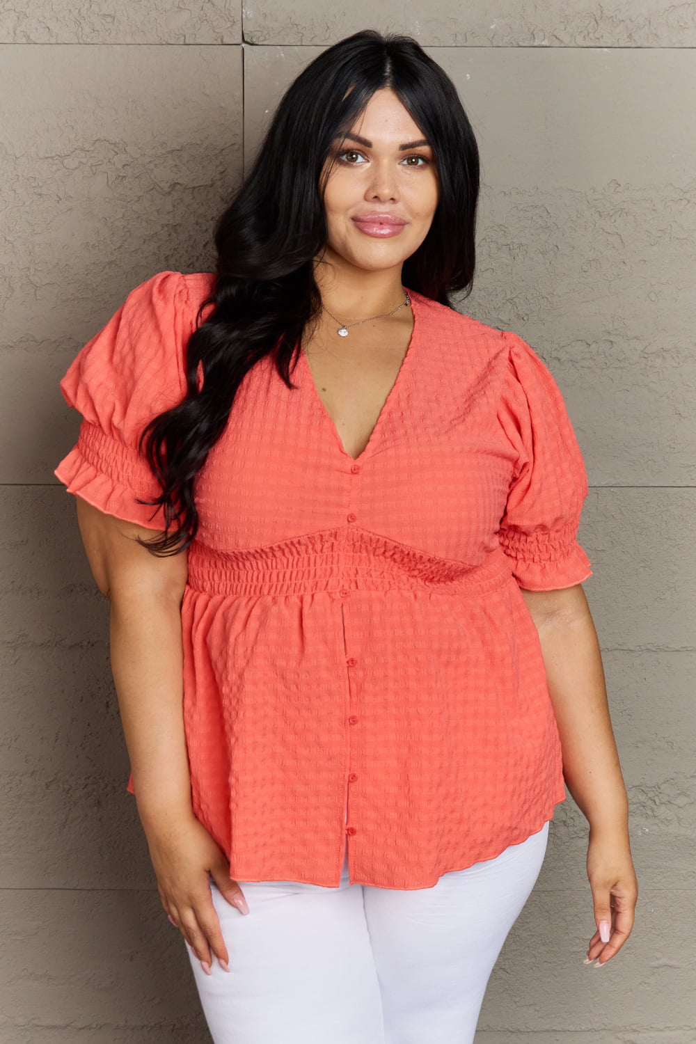 V-Neck Puff Sleeve Button Down | Top