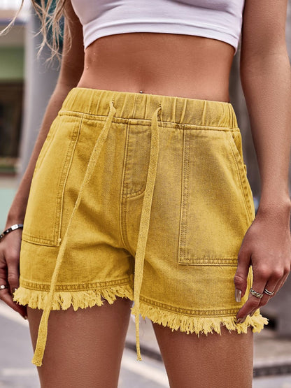 Drawstring Raw Hem Denim | Shorts