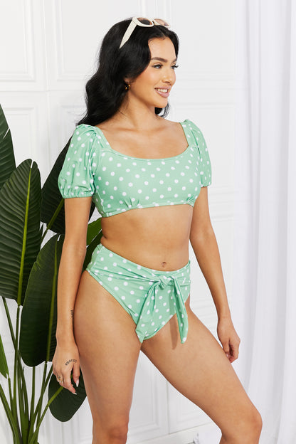 Dotty Green Puff Sleeve | Bikini
