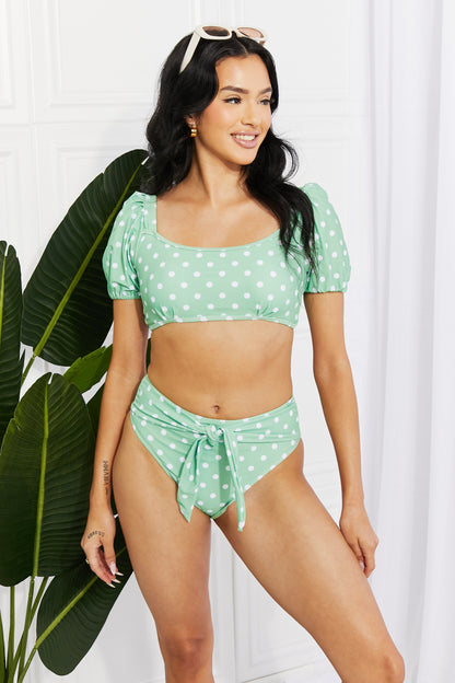 Dotty Green Puff Sleeve | Bikini