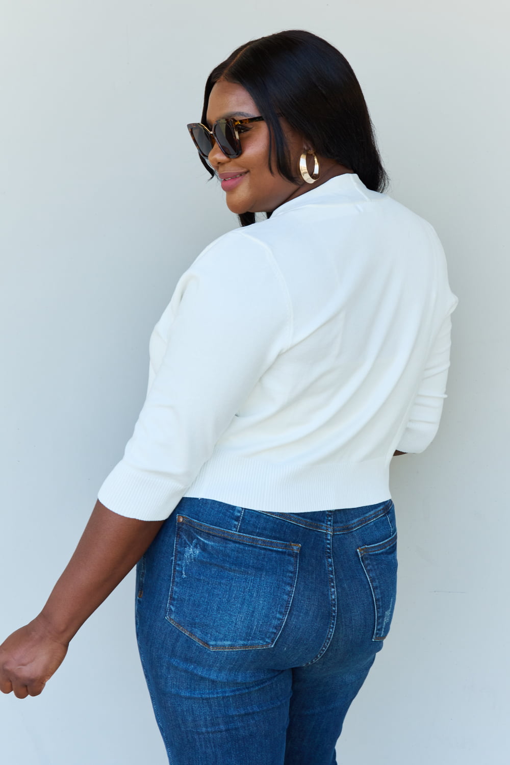 Ivory 3/4 Sleeve Cropped | Cardigan