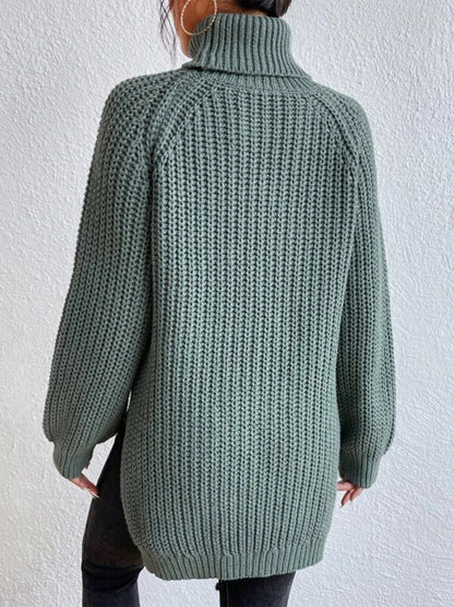 Turtleneck Rib-Knit Slit | Sweater