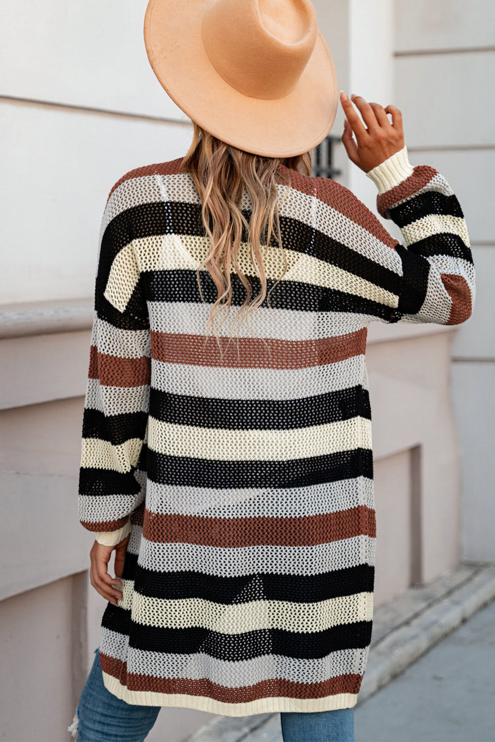 Striped Long Sleeve Openwork | Cardigan