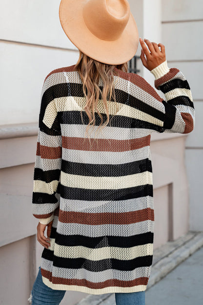 Striped Long Sleeve Openwork | Cardigan