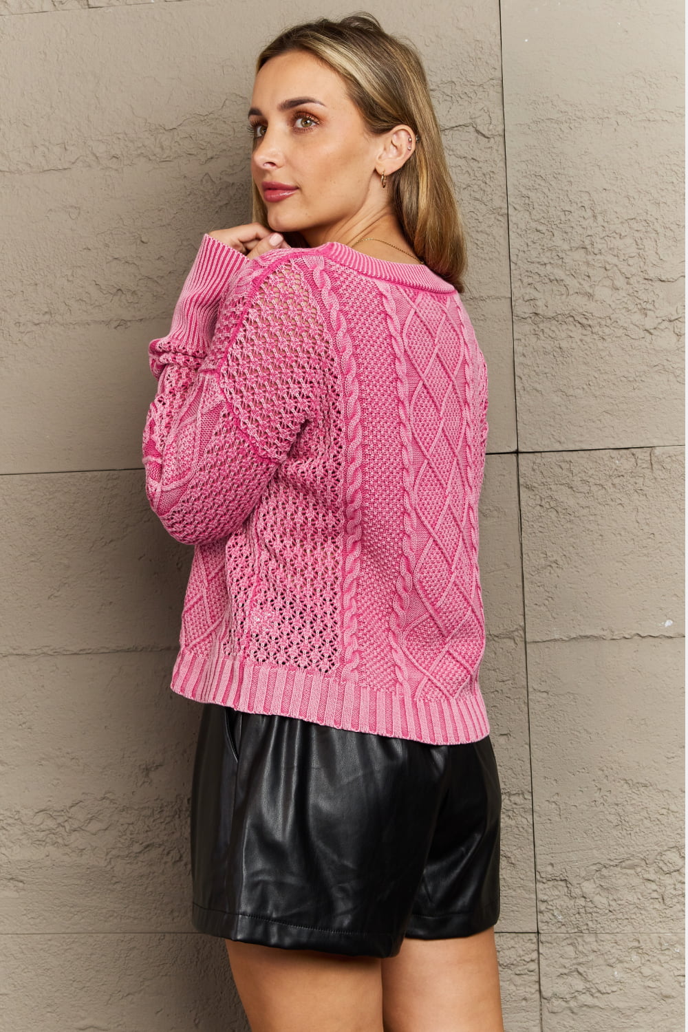 Wash Cable Knit in Fuchsia | Cardigan