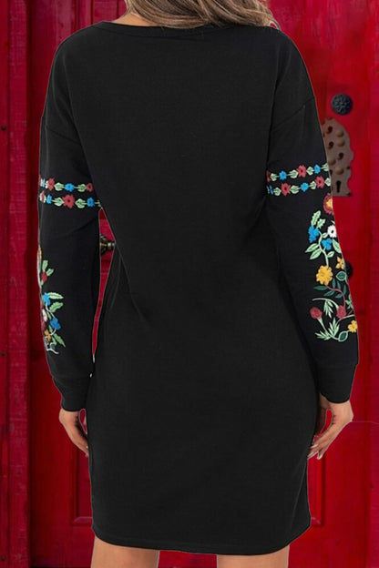 Floral Print Round Neck Long Sleeve | Dress