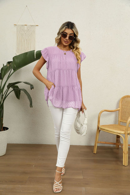 Swiss Dot Round Neck Tiered | Blouse