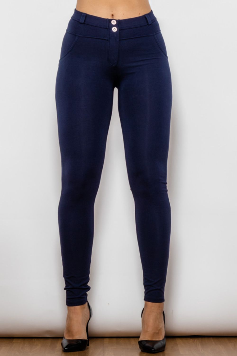 Comfy Huggers Deep Navy Buttoned Skinny Long | Jeans