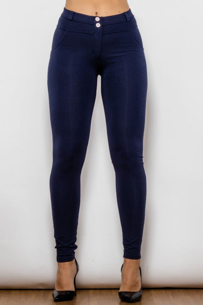 Comfy Huggers Deep Navy Buttoned Skinny Long | Jeans
