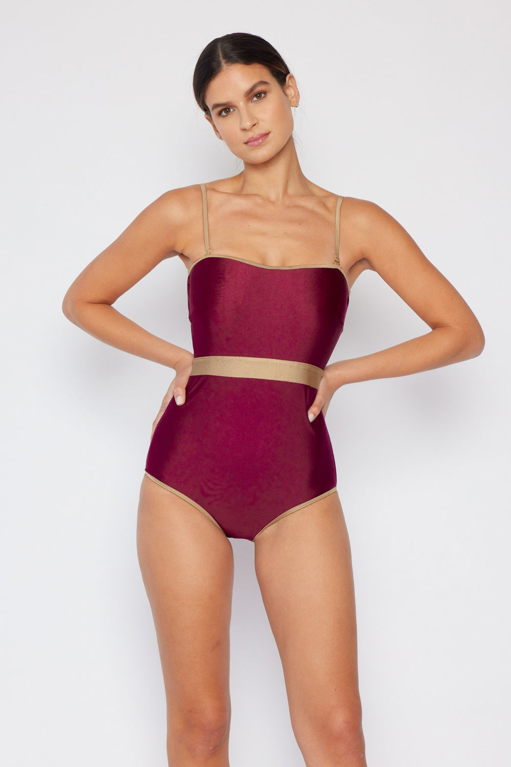 Wine Red Contrast Trim | One-Piece Swimsuit