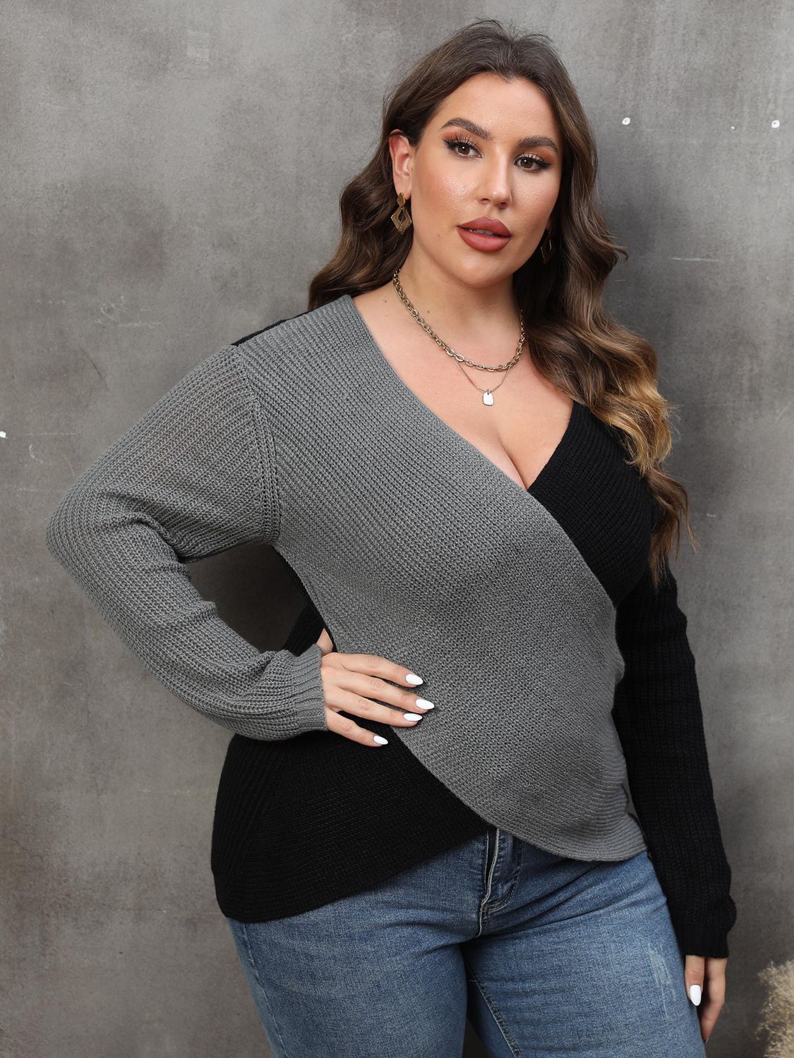 Two-Tone Surplice Neck | Sweater