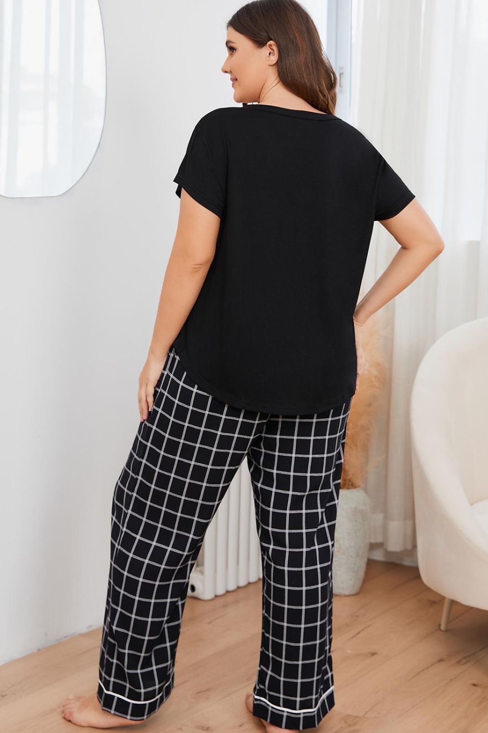 V-Neck Top + Plaid Pants | Lounge Set