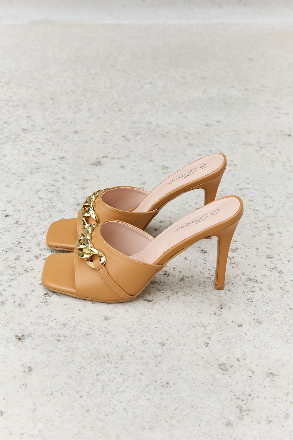 Single Strap Chain Mule | Heels in Tan