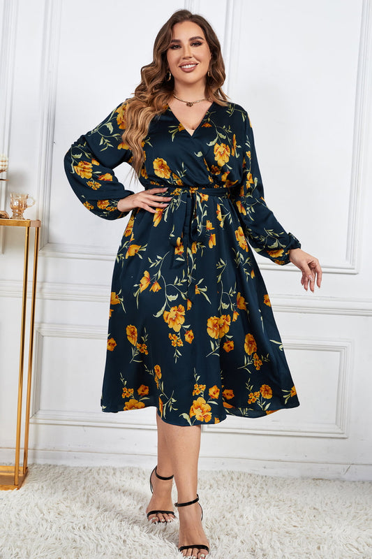 Floral Print Surplice Neck Midi | Dress