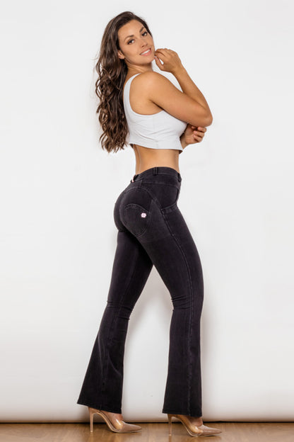 Comfy Huggers Black Buttoned Flare | Jeans