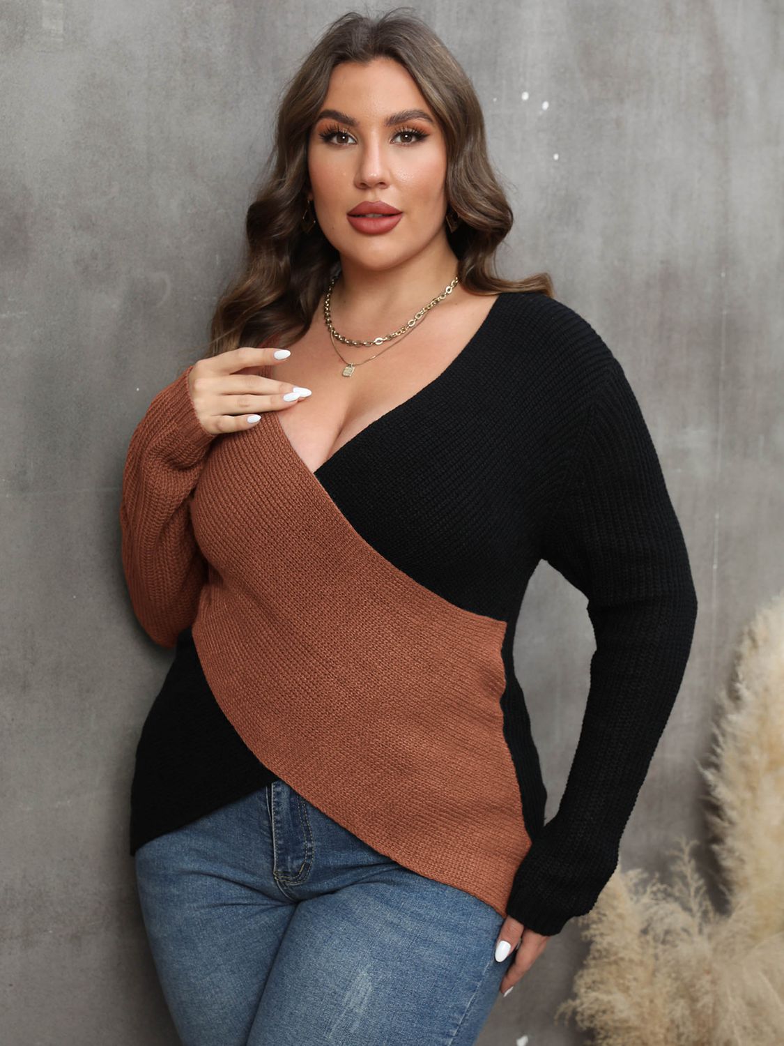 Two-Tone Surplice Neck | Sweater