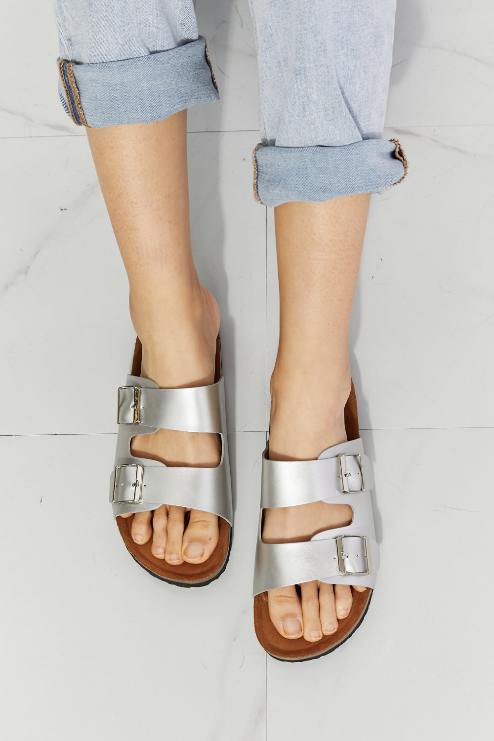 Double-Banded Slver | Slide Sandal