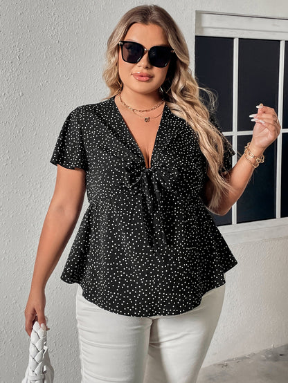 V-Neck Front Bow Flutter Sleeve | Blouse