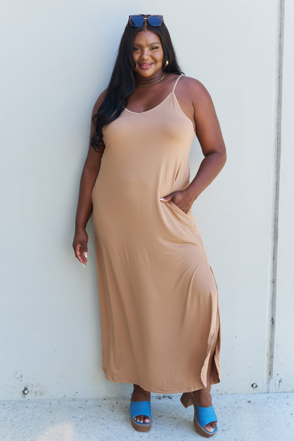 Cami Side Slit in Camel | Maxi Dress