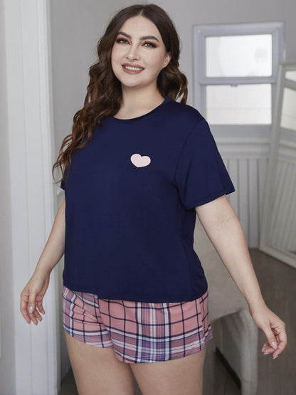 Heart Graphic Top + Plaid Shorts | Loungewear Set